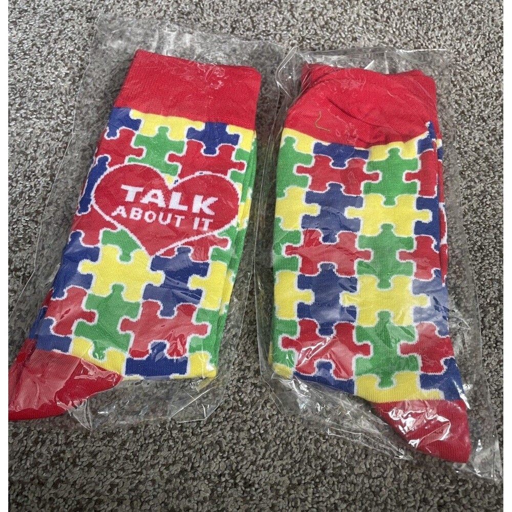 Autism Awareness Crew Socks 2 Pair Puzzle Piece Heart